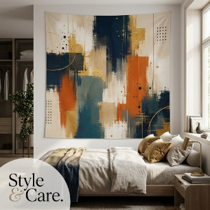 Custom Luxury Gold Navy Abstract Modern Art Tapestry