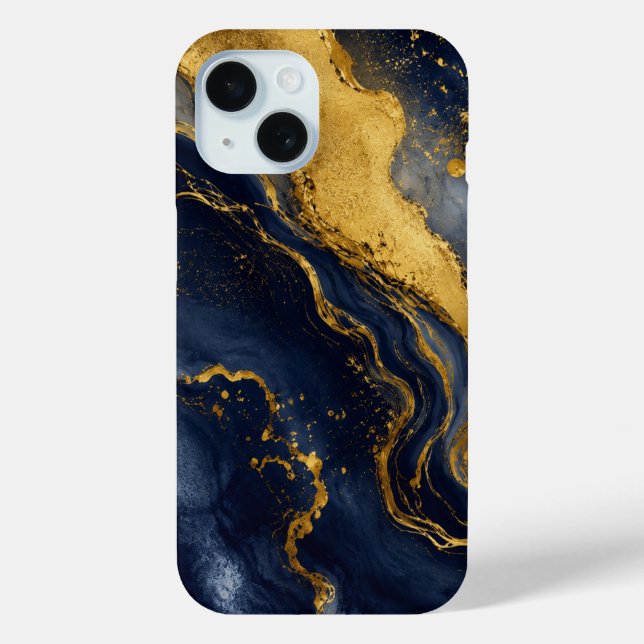 Custom Luxury Navy Gold Abstract Marble Fluid Art Case-Mate iPhone Case (Back)