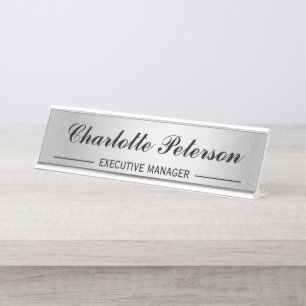 Custom Luxury Silver Metal Executive  Desk Name Plate