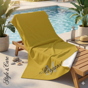 Custom M Gold Beach Towel with Name and Initial