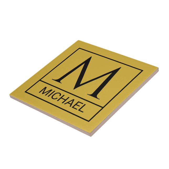 Custom M Gold Ceramic Tile with Initial & Name (Side)