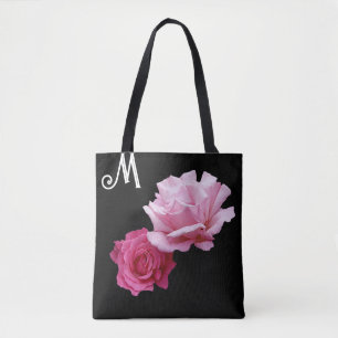 Custom M monogram pretty pink rose modern floral Tote Bag