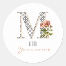 Custom M Name Floral Flower Classy Letter M Modern