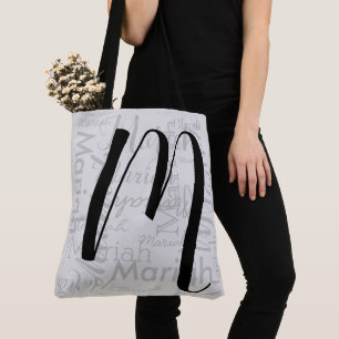 Custom M script Monogram Black grey Tote Bag