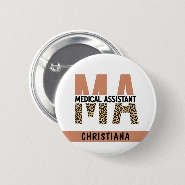 Custom MA Medical Assistant Leopard Print 6 Cm Round Badge (Front & Back)