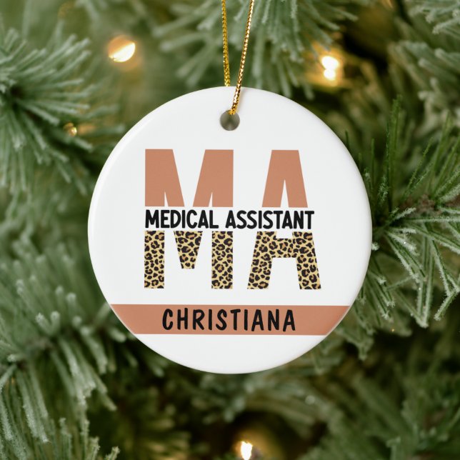 Custom MA Medical Assistant Leopard Print Ceramic Ornament (Tree)