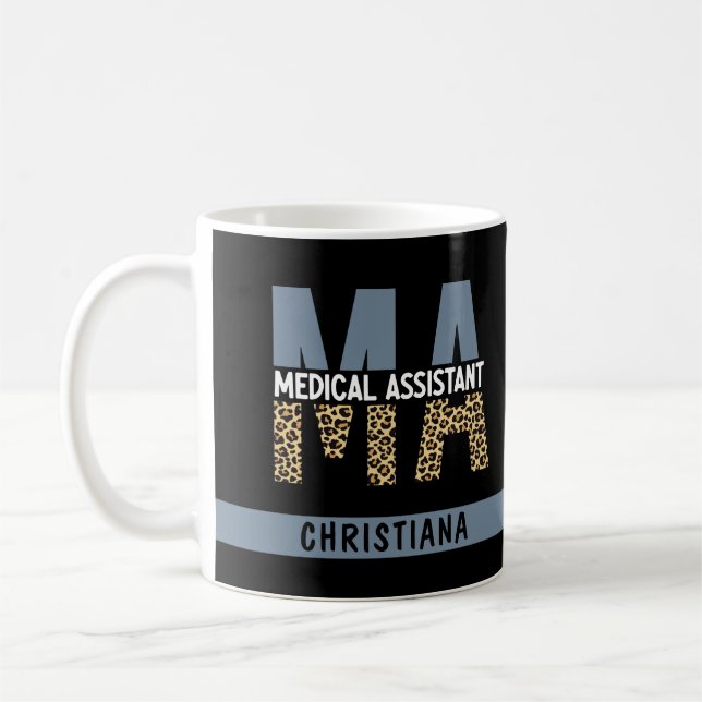 Custom MA Medical Assistant Leopard Print Coffee Mug (Left)