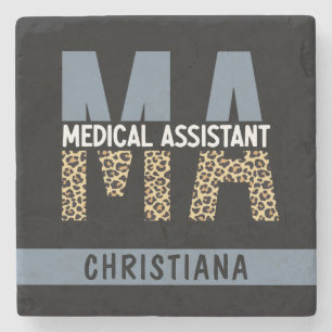 Custom MA Medical Assistant Leopard Print Stone Coaster