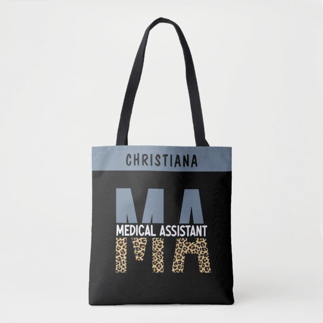 Custom MA Medical Assistant Leopard Print Tote Bag (Front)