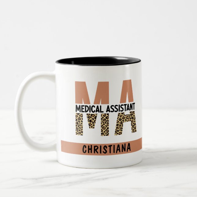 Custom MA Medical Assistant Leopard Print Two-Tone Coffee Mug (Left)