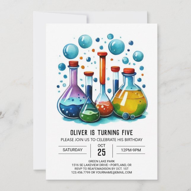 Custom Mad Scientist Whimsy Birthday Invitation (Front)