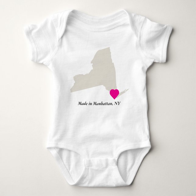 Custom Made In Manhattan, New York State Love Baby Bodysuit (Front)