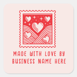 Custom Made With Love Business Heart Postal Stamp  Square Sticker