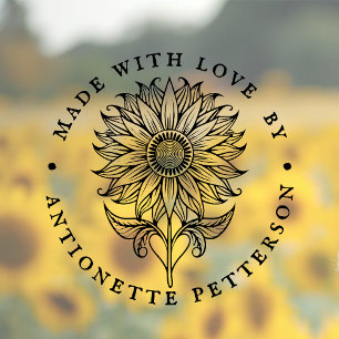 Custom Made with Love Sunflower Design Floral Logo Rubber Stamp