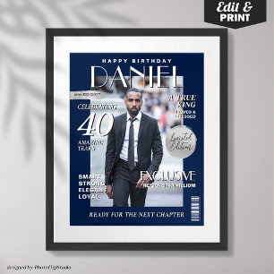 Custom Magazine Cover, Modern Birthday Portrait  Poster