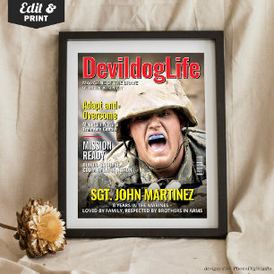 Custom Magazine Cover, Personalised Marine Soldier Poster