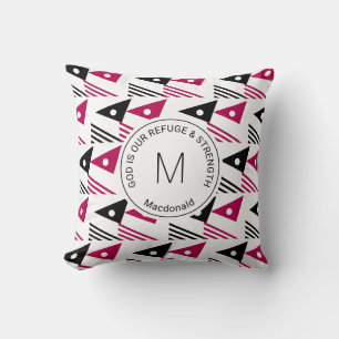 Custom Magenta Black Ethnic Geometric Triangles Cushion