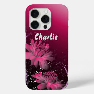Custom Magenta Floral Elegance Monogram iPhone 15 Pro Case