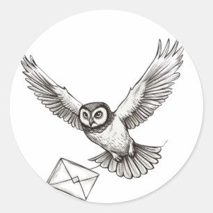 Custom Magic Owl Black and White Flight Post Classic Round Sticker