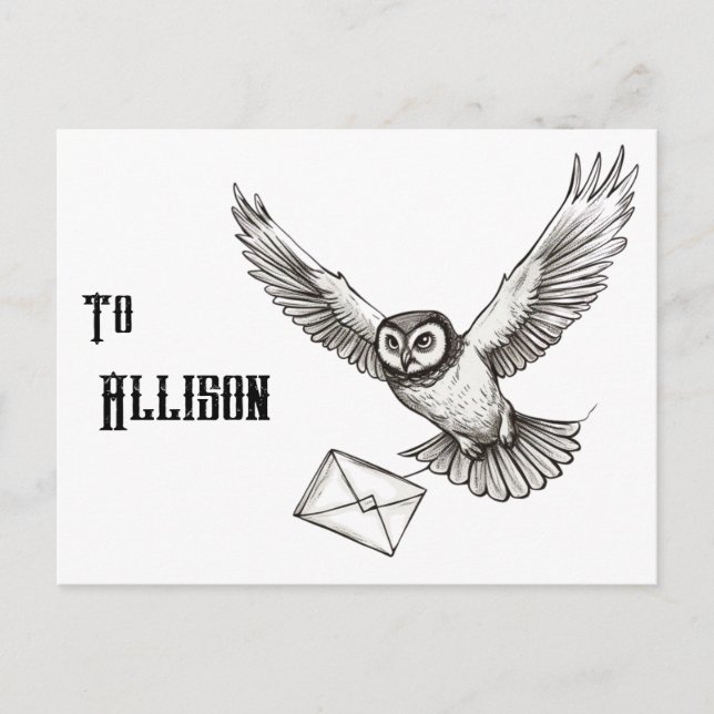 Custom Magic Owl Black and White Flight Post Postcard (Front)