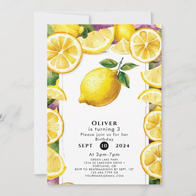 Custom Magical Lemon Birthday Invitation (Front)