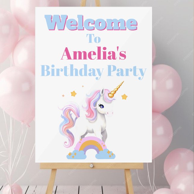 Custom Magical Rainbow Unicorn Birthday Welcome  Acrylic Sign (Creator Uploaded)