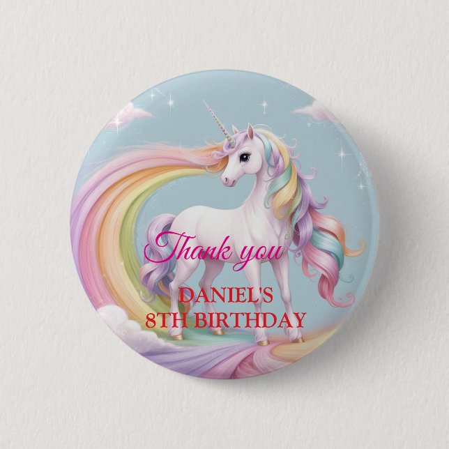 Custom Magical Unicorn Rainbow Birthday Party 6 Cm Round Badge (Front)