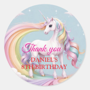 Custom Magical Unicorn Rainbow Birthday Party Classic Round Sticker