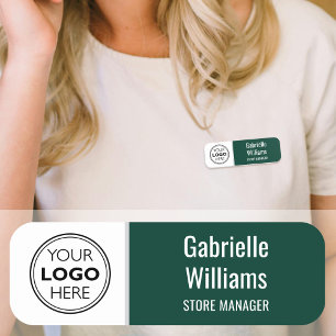 Custom Magnetic Name Tag Logo Employee Dark Green