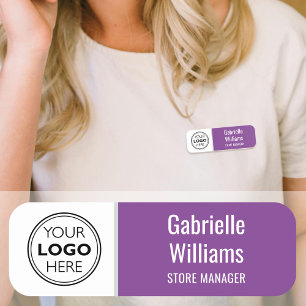 Custom Magnetic Name Tag Logo Employee Purple
