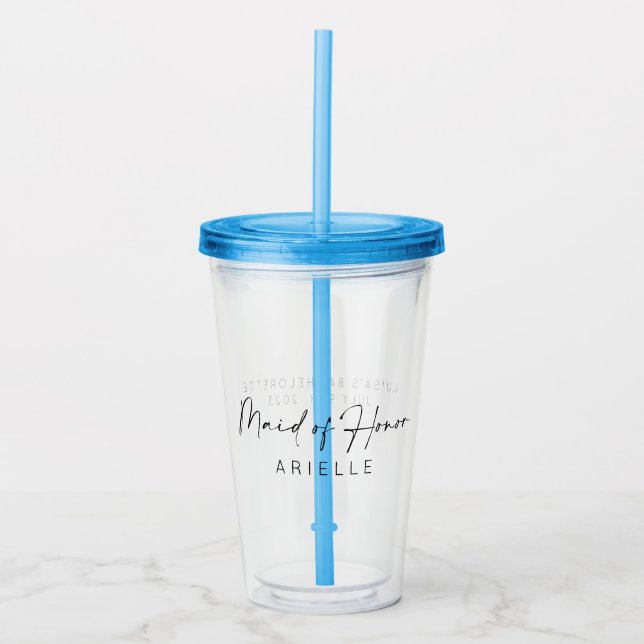 Custom Maid Of Honor Gift Bachelorette Wedding Acrylic Tumbler (Front)