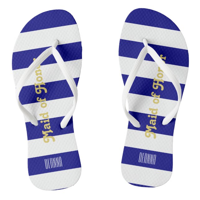 Custom Maid of Honour Flip Flops - Navy Blue (Footbed)
