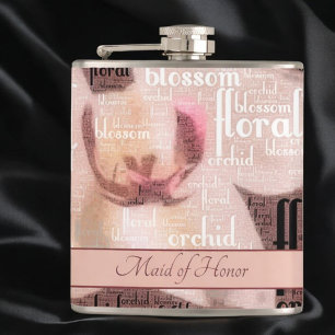 Custom Maid of Honour Rose Gold Orchid Floral Hip Flask