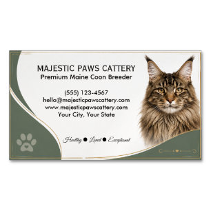 Custom Maine Coon Cattery Cat Breeder Magnetic Business Card
