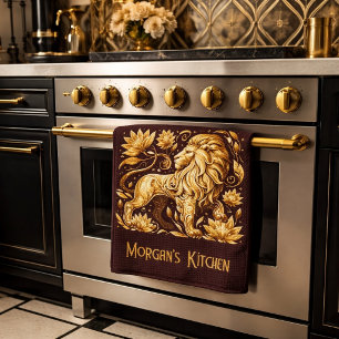 Custom Majestic Gold Lion Tea Towel