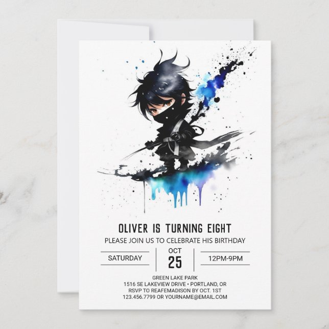 Custom Majestic Ninja Boy Digital Birthday Invitation (Front)