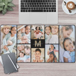 Custom Make Your Own 8 Photo Collage Desk Mat<br><div class="desc">Personalised Initial Name Monogram Photo Collage Desk Mat. Add a personal and stylish touch to your workspace with this custom desk mat, perfect as an office accessory or extra-large mouse pad for your work-from-home setup. The design features a black background behind the central monogram and between the photo spaces, giving...</div>