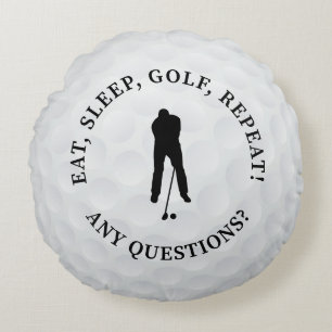 Custom Male Golfer Silhouette Cute Golf Ball Black Round Cushion