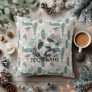 Custom Maltese Portrait Pillow Abstract Pattern