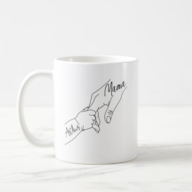 Custom Mama And Kids Holding Hands personalised Coffee Mug (Left)