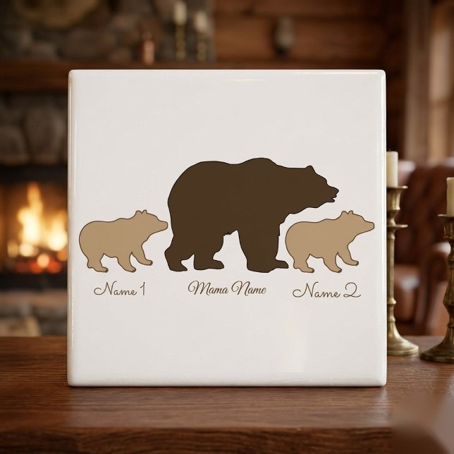 Custom Mama Bear With 2 Kid Names Mothers Day Gift Ceramic Tile (Creator Uploaded)