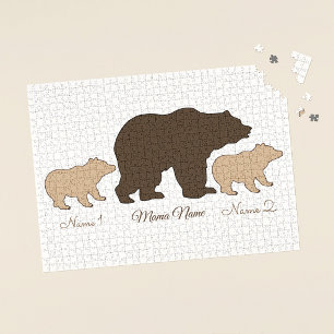 Custom Mama Bear With 2 Kid Names Mothers Day Gift Jigsaw Puzzle