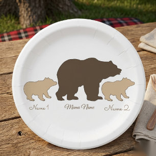 Custom Mama Bear With 2 Kid Names Mothers Day Gift Paper Plate