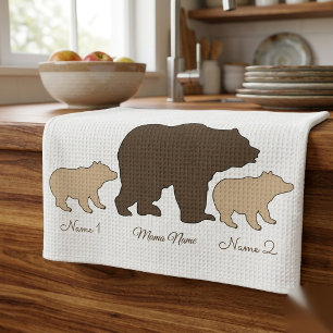 Custom Mama Bear With 2 Kid Names Mothers Day Gift Tea Towel