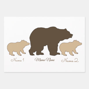 Custom Mama Bear With 2 Kid Names Mothers Day Gift Wrapping Paper Sheet