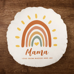 Custom Mama Boho Modern Stylish Rainbow Sun Round Cushion