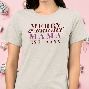 Custom Mama Est. Year Merry Bright Minimalist Cool Tri-Blend Shirt