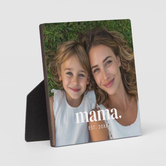 Custom Mama Established Bold Modern Photo Plaque (Front)