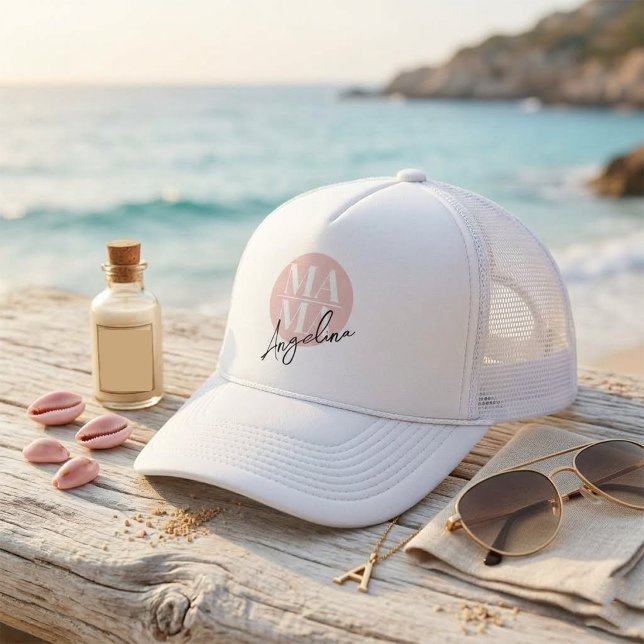 Custom MAMA Script Name Pink Circle Trucker Hat (Creator Uploaded)
