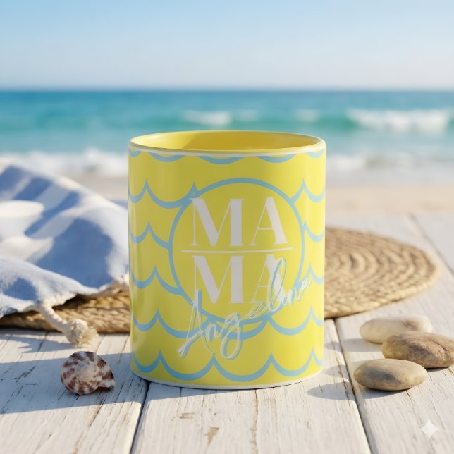 Custom MAMA Script Name Yellow Blue Scallop  Mug (Creator Uploaded)